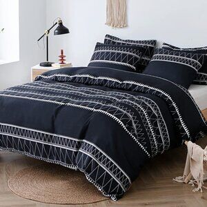 Duvet Cover, Reversible Bedding Duvet Cover Set King Size 3pc Soft 100% - Black